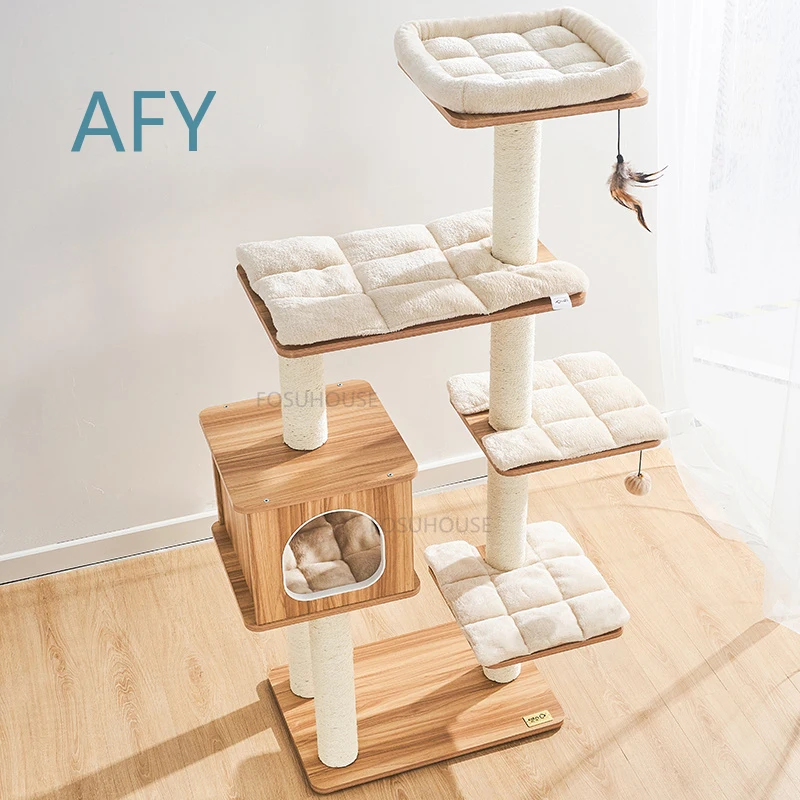 European Solid Wood Sisal Cat Climbing Frame for Pet Furniture Cat Nest Tree Household Personality Pet Supplies Cat Paw