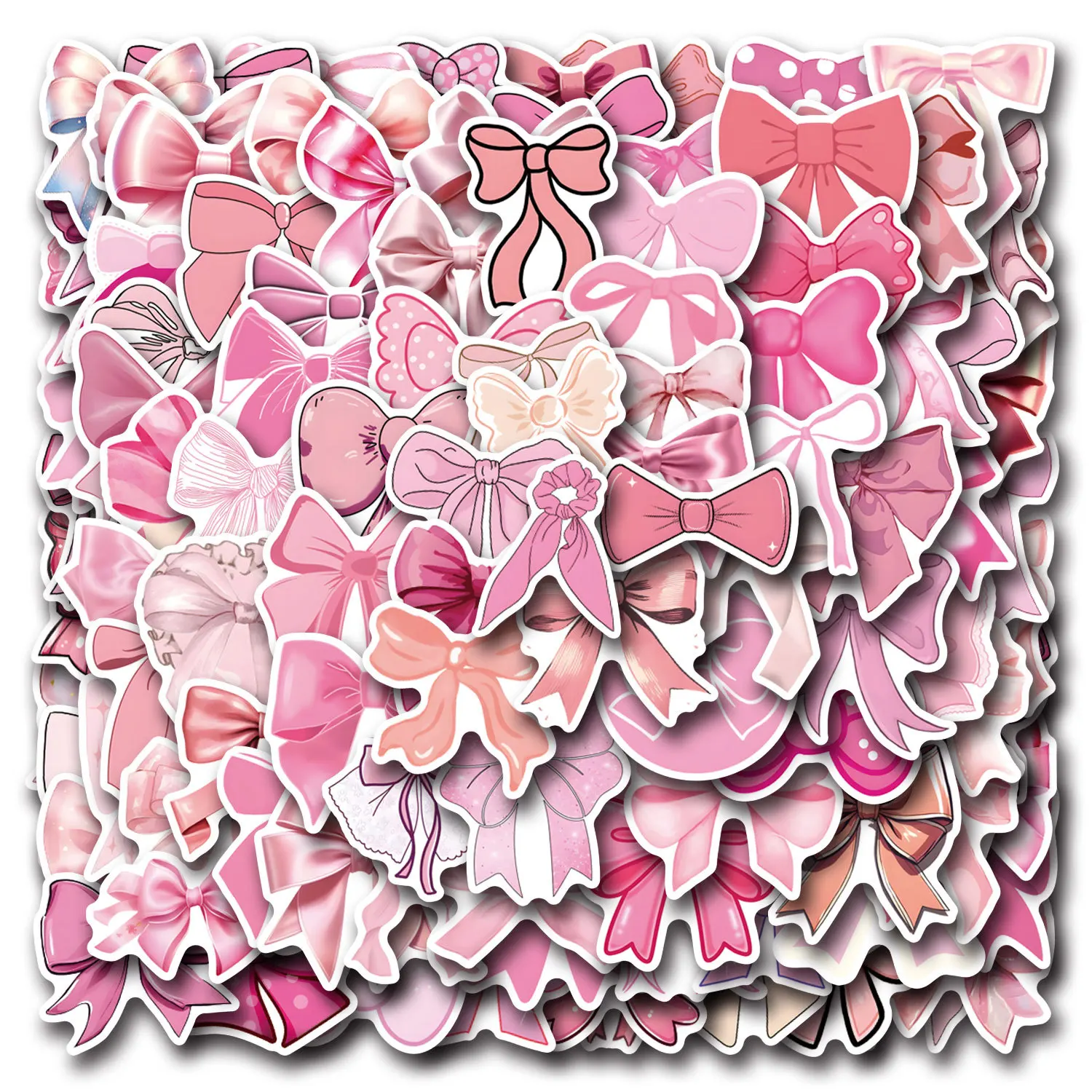 55Pcs  Cute Pink Coquette Bows Stickers Pink Bows DIY Stickers Scrapbooking Phone Luggage Skateboard Waterproof Graffiti Decals