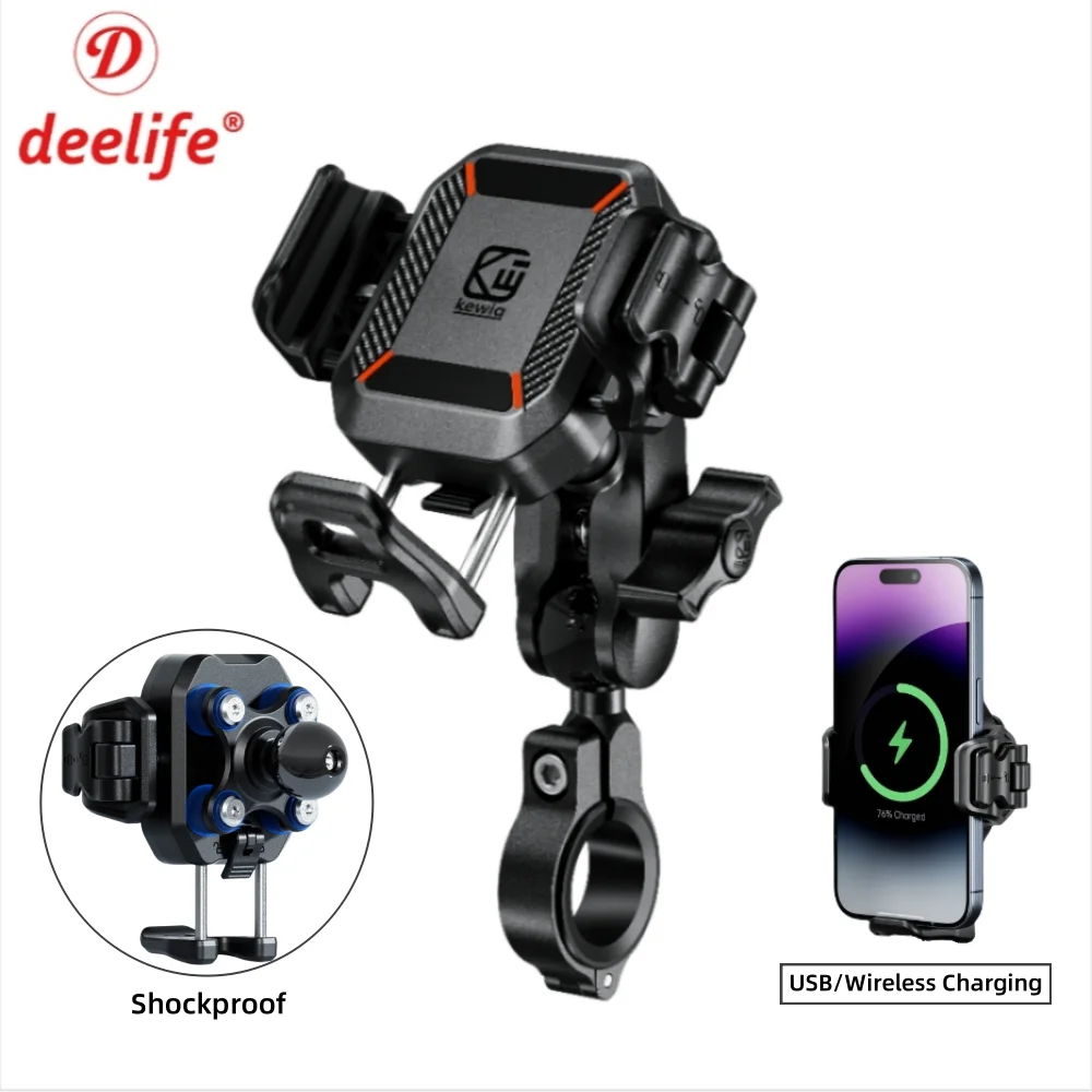 Deelife Shock Absorber Mobile Phone Holder Motorcycle Support 15W Wireless Fast Charger Waterproof Motorbike Phone Stand