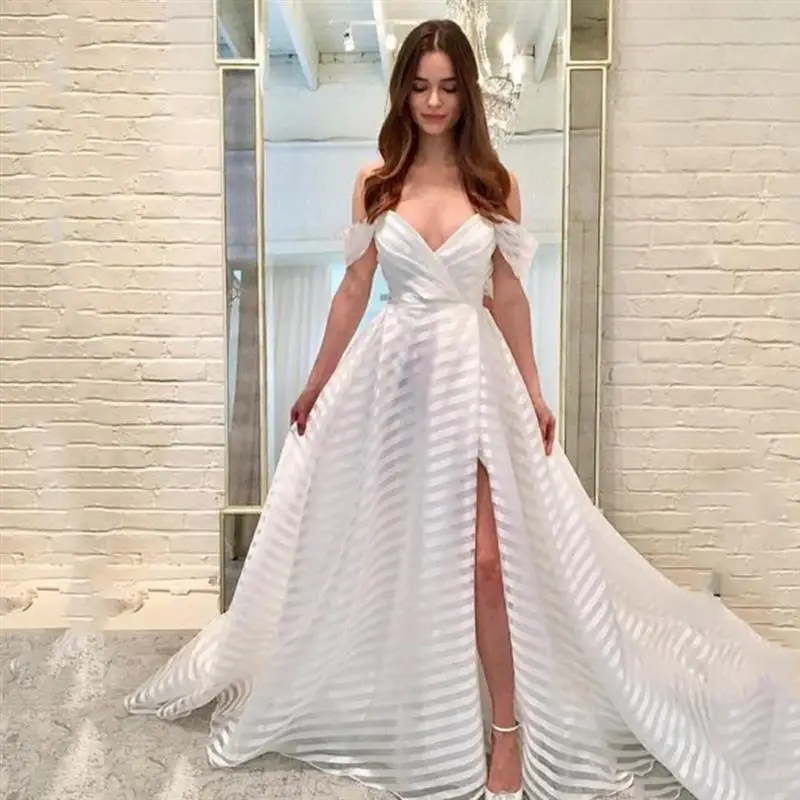 

Summer 2024 Sexy Deep V Bal Long Dra Women's Dr See tough White Evening Gown mid Waist Design Small Train