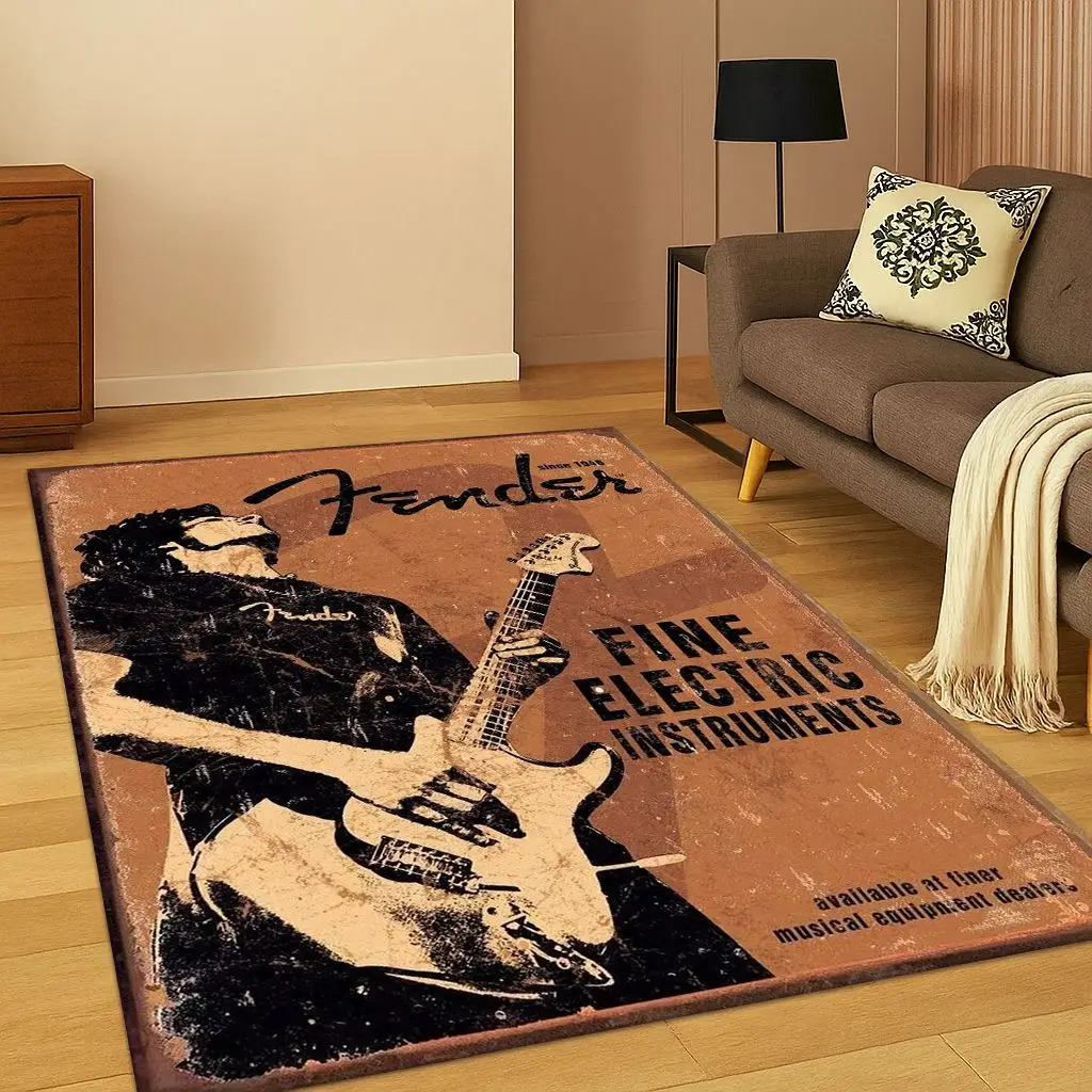 3D Fender Gitarre Bass Instrument Musik Logo Teppich Teppich für Schlafzimmer Wohnzimmer Sofa Fußmatte Home Decor, Bereich Teppich rutschfeste Geschenk