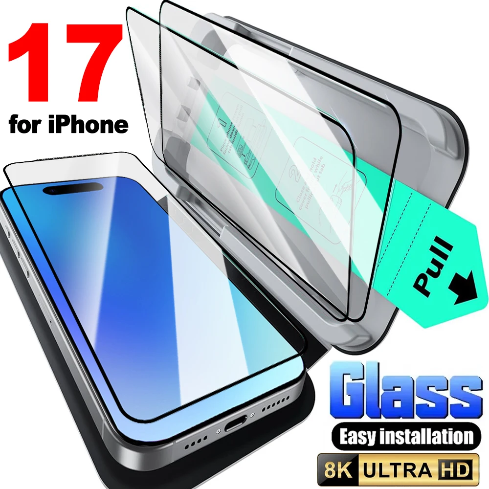 Tempered Glass with Auto Alignment Box Waterproof Anti-scratch Films for IPhone 17 ProMax/17/17 Pro/17 Air Easy Install Films