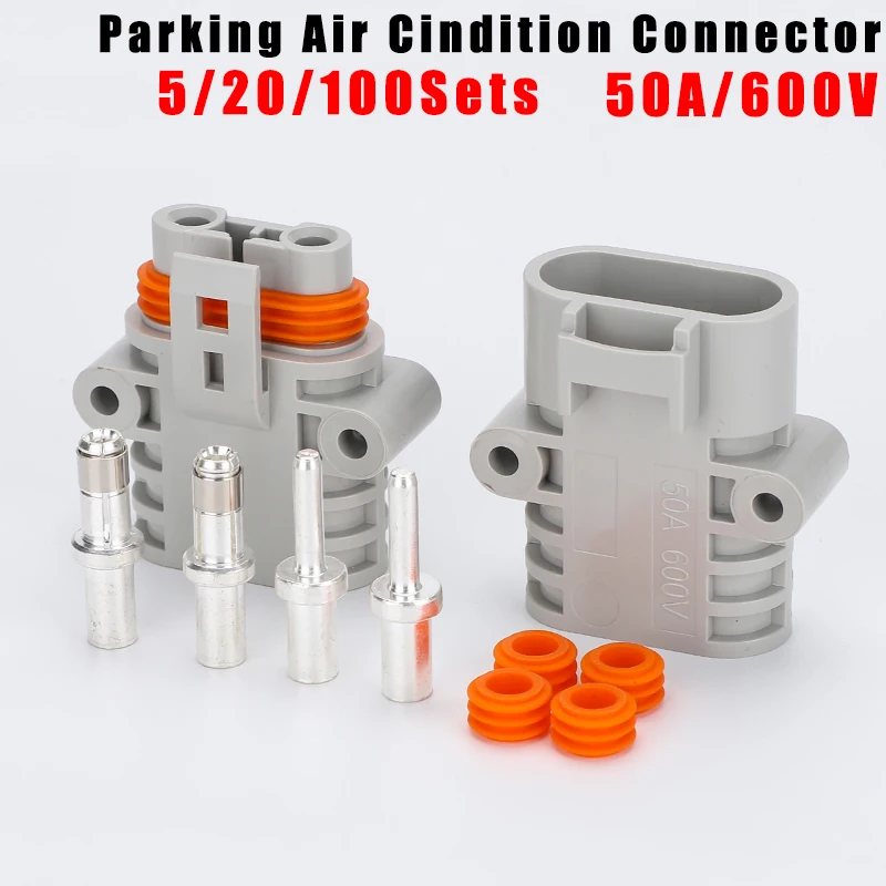 

5/20/100Set 2 Pin Anderson Connector 50A Waterproof Parking Air Conditioner 600V Outdoor Quick Anti-loose Male And Female Plug