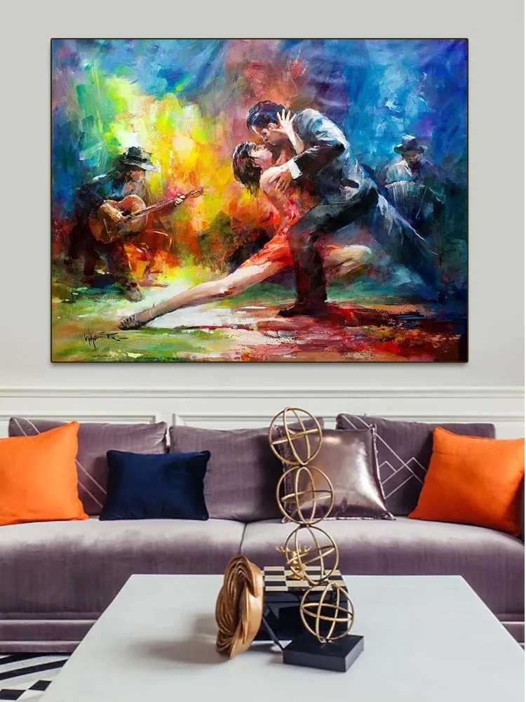 

Hand Painted Oil Painting Music Dance Theme,Willem Haenraets Dancing Couple,Thick Texture Figure Art on Canvas,Modern Home Decor