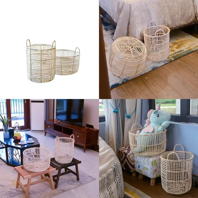 The new portable storage basket hand-woven from Indonesian rattan HT987 is suitable for towels clothes plush toys and