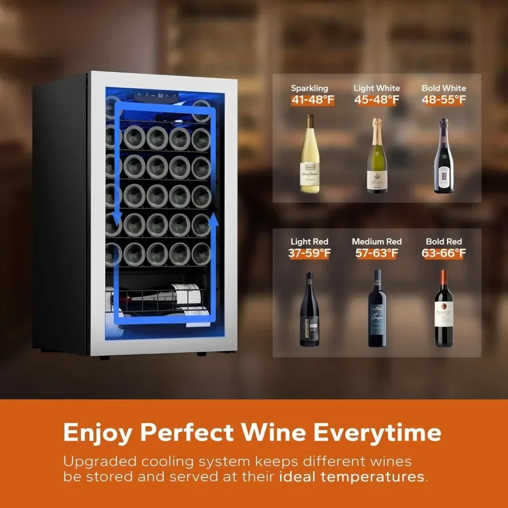 Wine Cooler Refrigerator, 32 Bottles Wines Cooler with Digital 38-65℉ Temper Control, Wine Fridge Freestanding