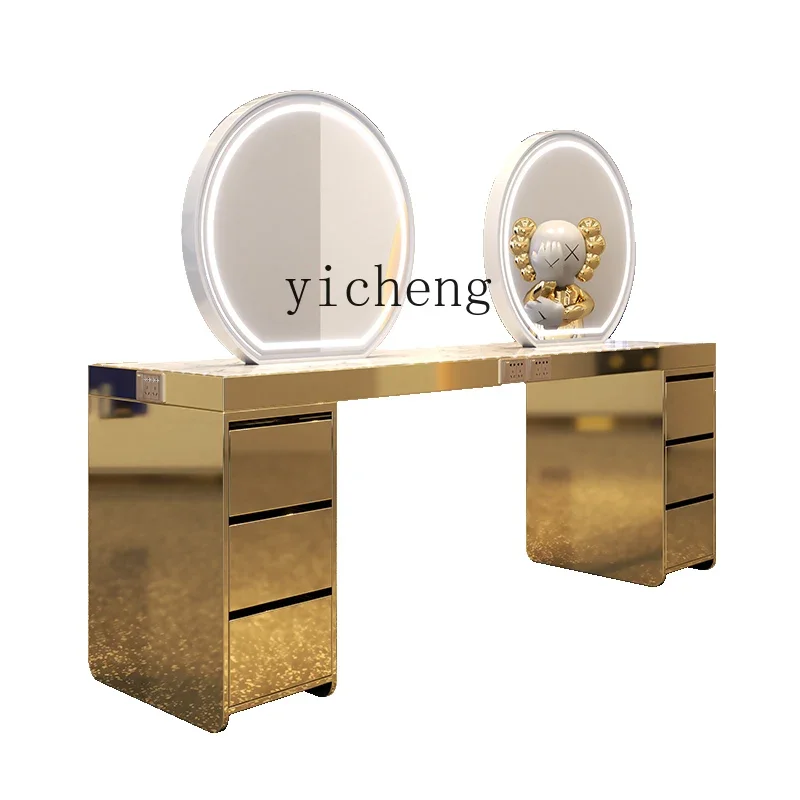 hair salon mirror table marble countertop special lamp cabinet integrated perm and dye mirror