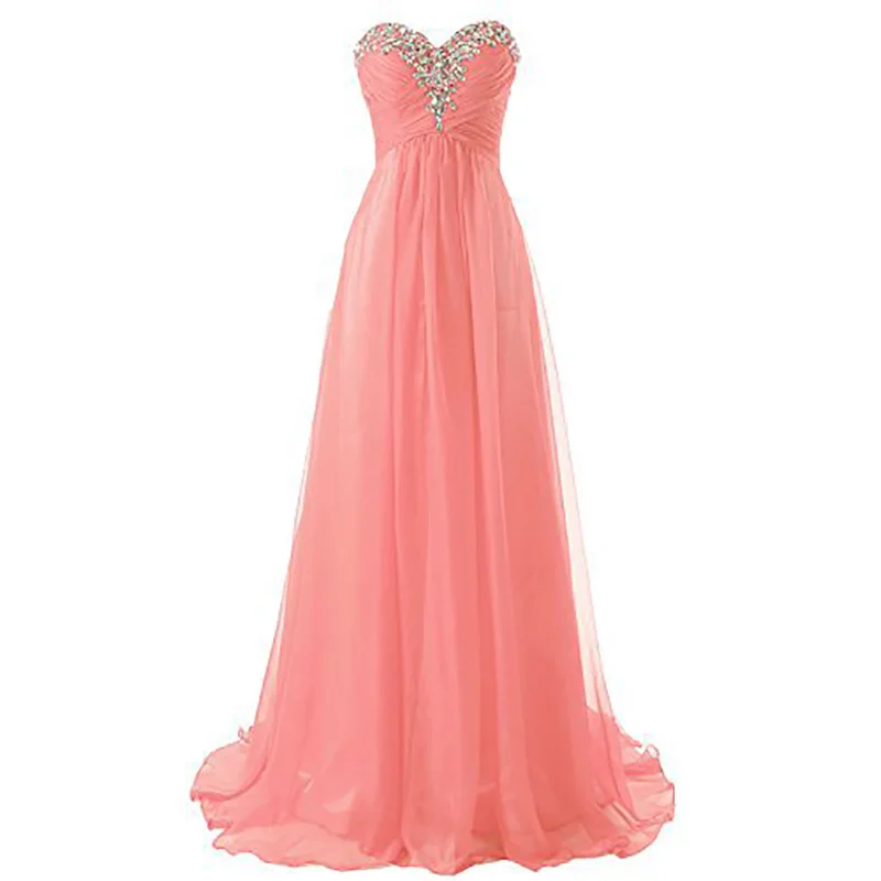 A Line Strapless Tulle Beading Crystals Evening Bridesmaid Dresses Wedding Party Formal Prom Birthday Floor Length Lace Up