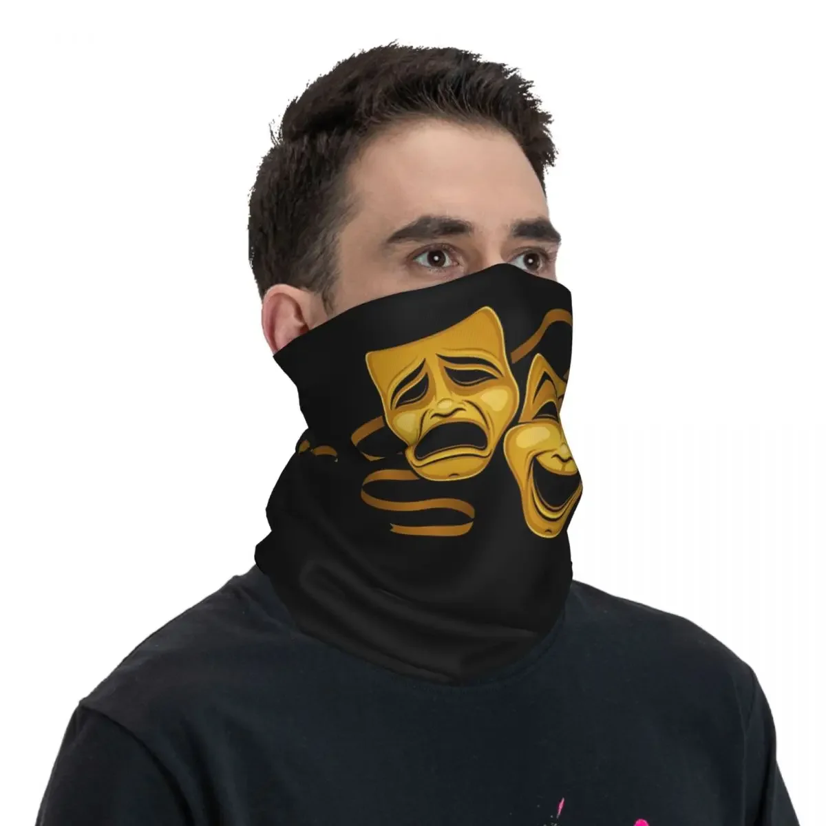 Gold Comedy And Tragedy Theaters Bandana Neck Cover Printed Face Scarf Warm Balaclava Cycling For Men Women Adult Breathable