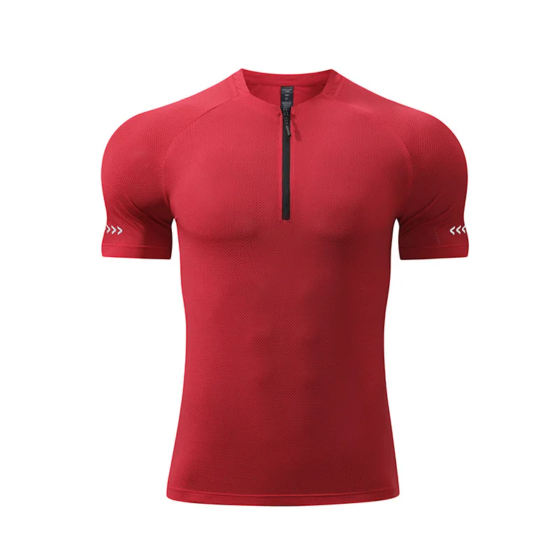 Summer Men's Outdoor Stand Collar Half Zipper Sports T-shirt High Elastic Breathable Quick-drying Clothes Short Sleeves