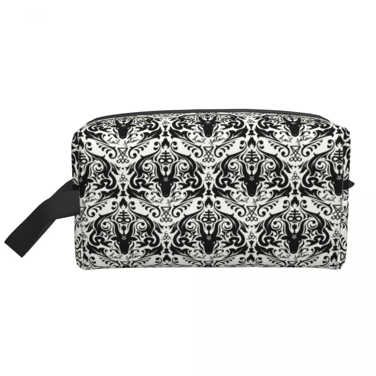 Custom Damask Hail Satan Travel Cosmetic Bag Women Satanic Cross Devil Baphomet Makeup Toiletry Ladies Beauty Storage Dopp Kit