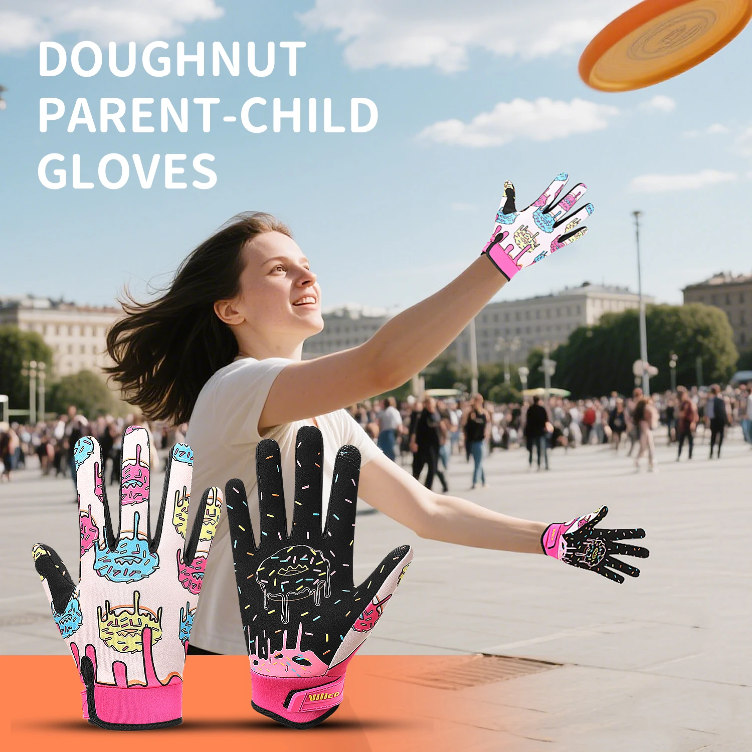 1 pair of fun donut parent-child cycling gloves, anti slip breathable touch screen mountain cycling gloves, suitable for cycling