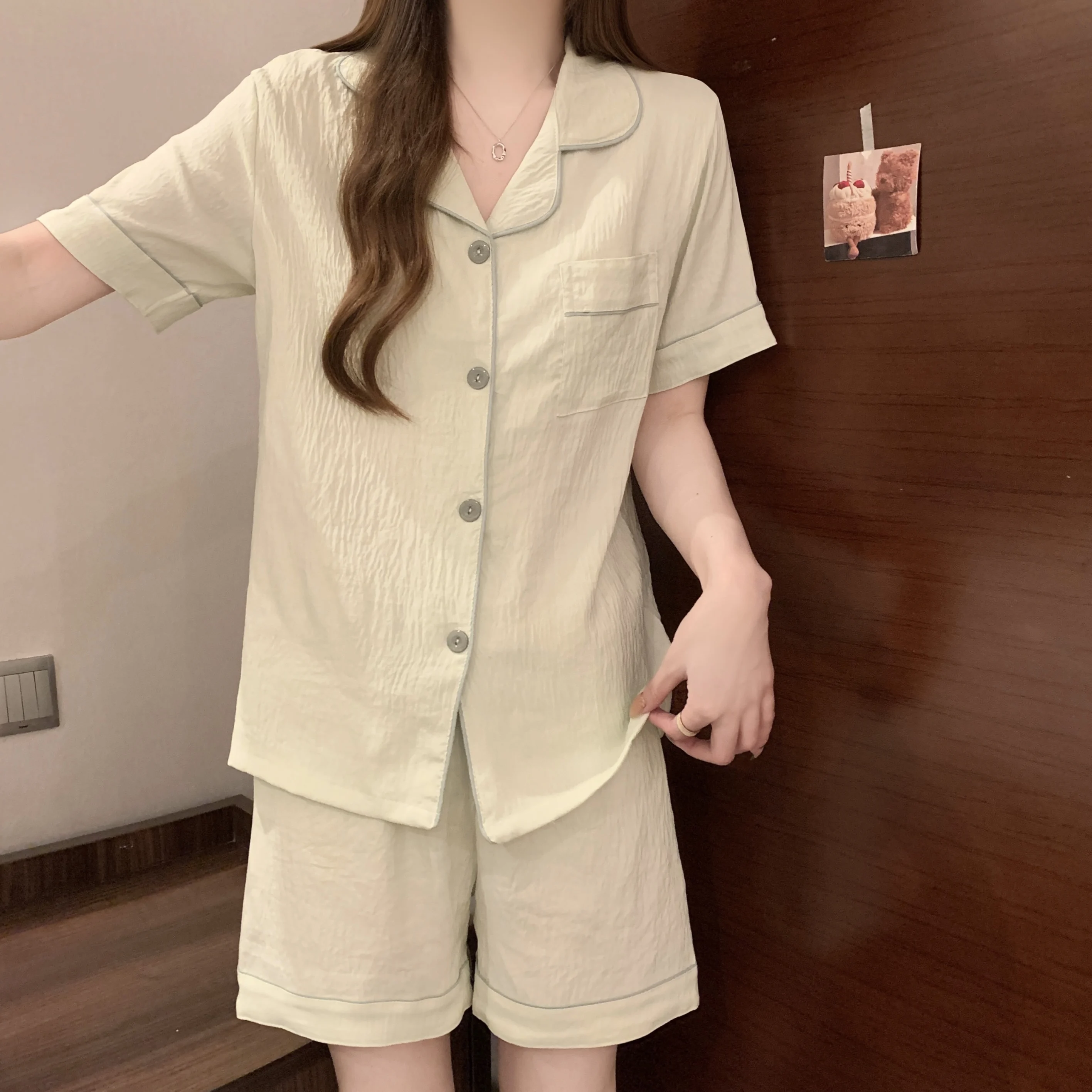 

DAIMELU lady sleepwear thin pajamas women's summer short-sleeved solid color cloud cotton girl nighty suit plus size nightwear