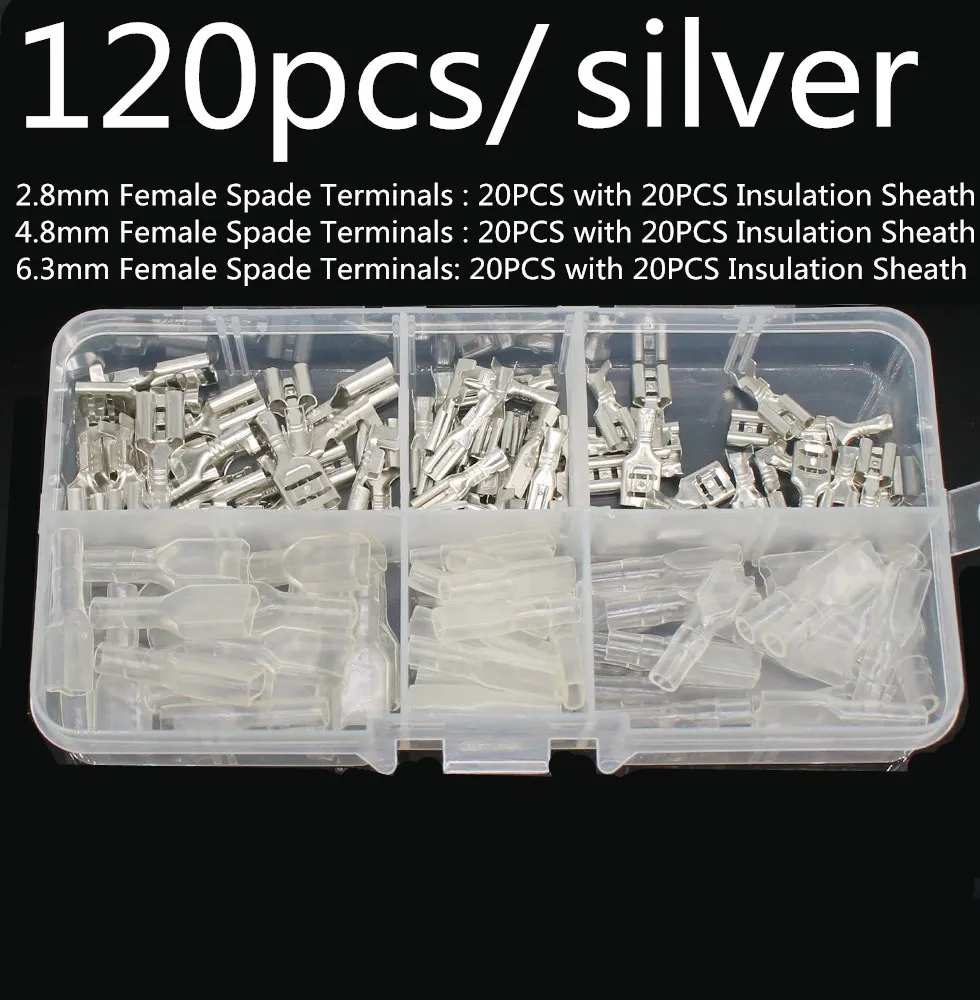 120/180Pcs in box Wire Connector Electrical Crimp Terminals 2.8/4.8/6.3mm Male Female Spade auto Insulating Sleeve Kit blocks