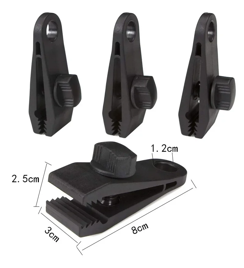 10er-Set Campingzelt-Clips, winddichte Krokodilklemmen, drehbare Kiefergriffe, Planenbefestigungsklammern, Outdoor-Vordach-Zubehör – Detail 5