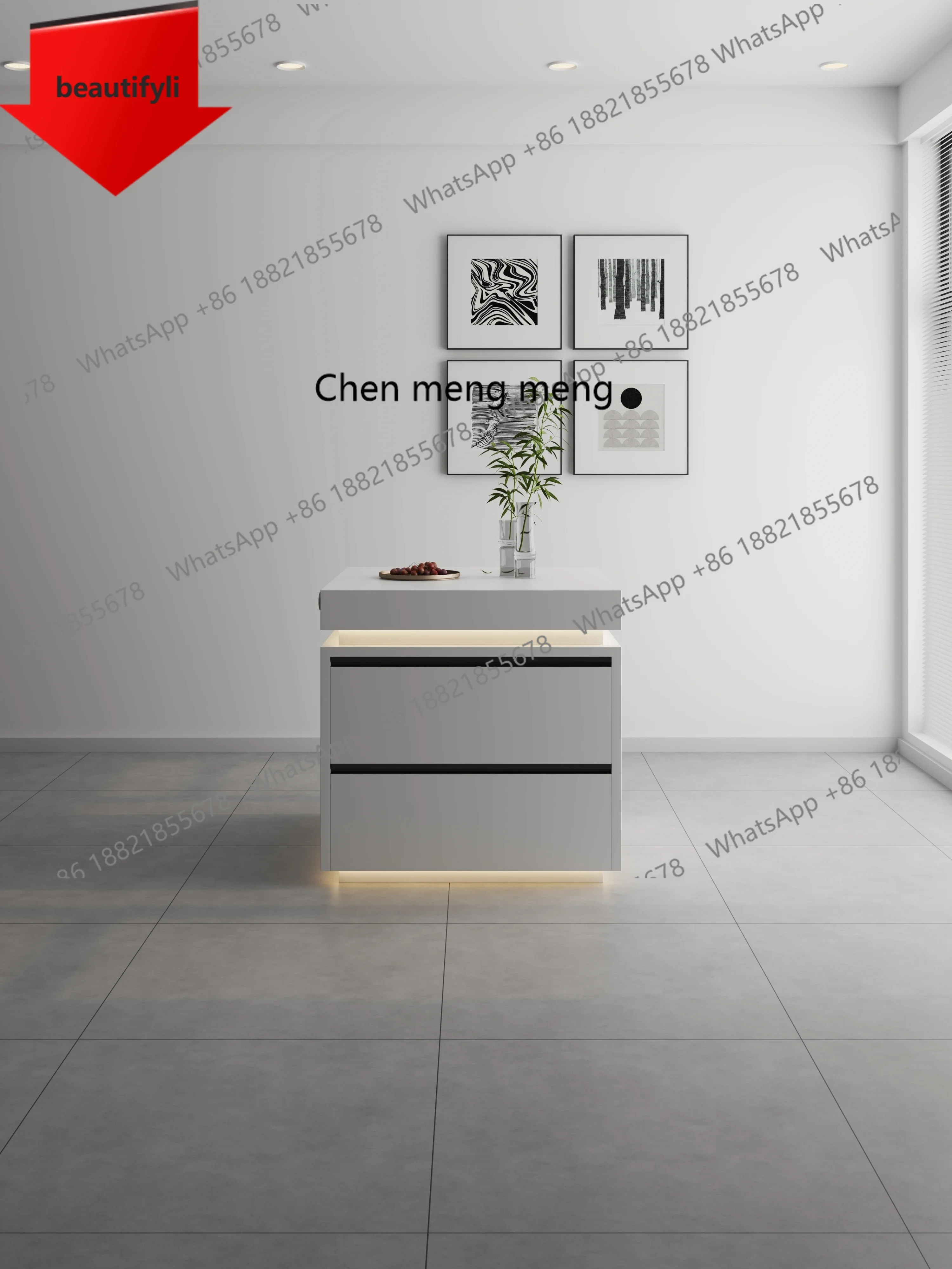 

Q181 Minimalist Movable Freestanding Island Table Dining Room Rock Slab Single Island Head Open Kitchen Customizable Storage Ca