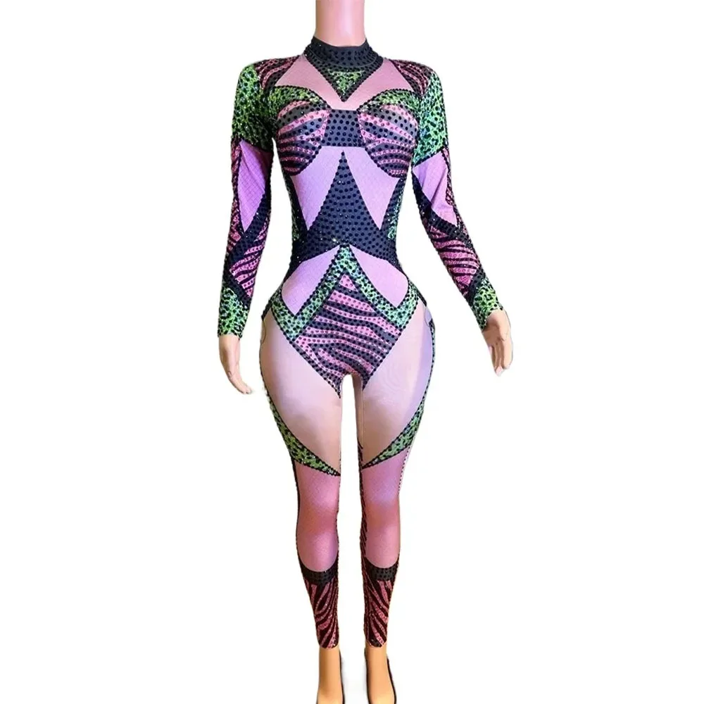 

Блестящий комбинезон со стразами, женский сексуальный наряд для ночного клуба, боди для дня рождения, сценическая одежда, одежда для фотосессии