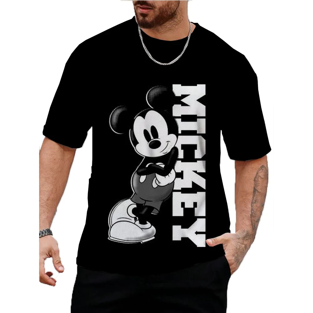 Disney Summer Men Fun Mickey Mouse T-Shirt Cute Cartoon Tops Tees Fashion Short Sleeve Clothing Male Daily Casual Streetwear