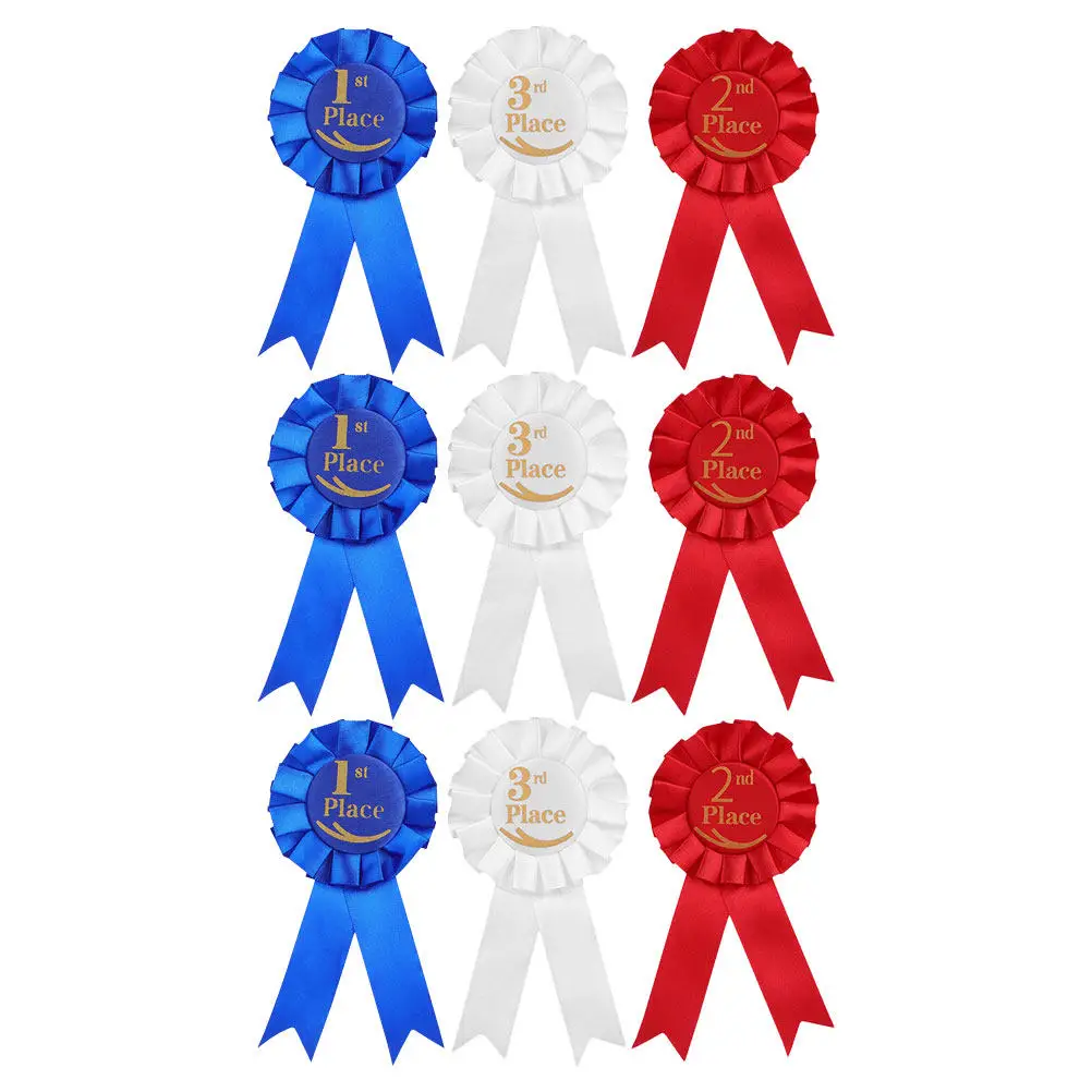 

9Pcs Award Rosette Ribbon Set White Satin Participation Badges Medals with Pin for Sports Competitions Classroom