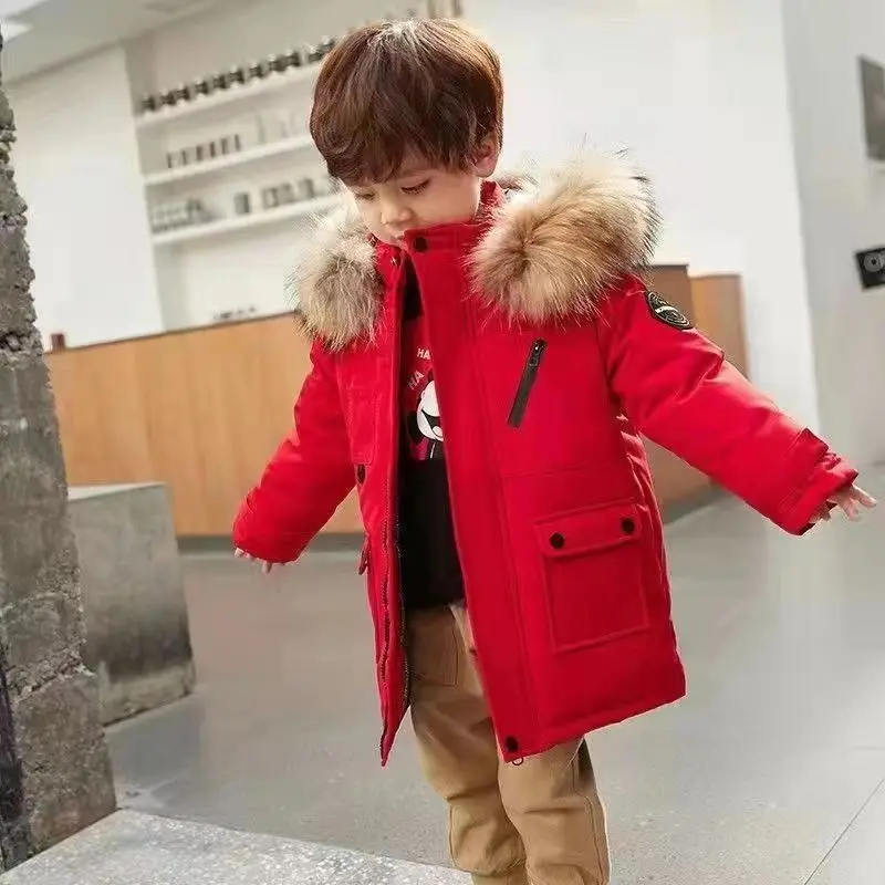 Winterwarme Daunenjacke für Kleinkinder, die laufen lernen, mit Kapuze, Jungen- und Mädchenbekleidung, Outdoor-Jacke mit dickem Wollkragen – Detail 22