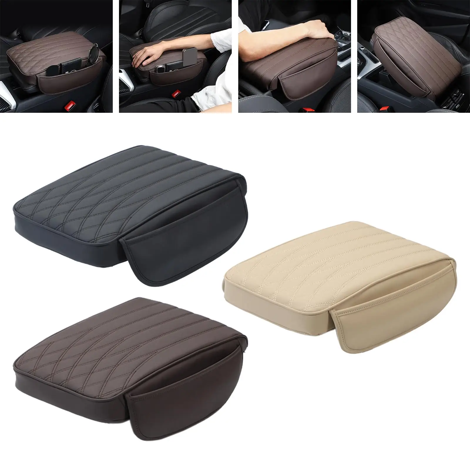

Universal PU Leather Car Armrest Cushion Middle Console Support Pad for Seat Covers and Rear Seat Mat