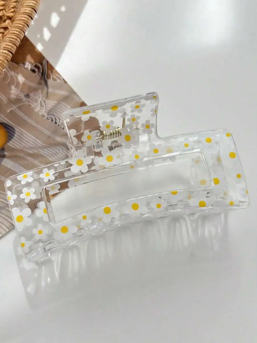 

1PC Women Acrylic Hair Claw Clip With Daisy Flower Pattern Lightweight Fashion Accessory