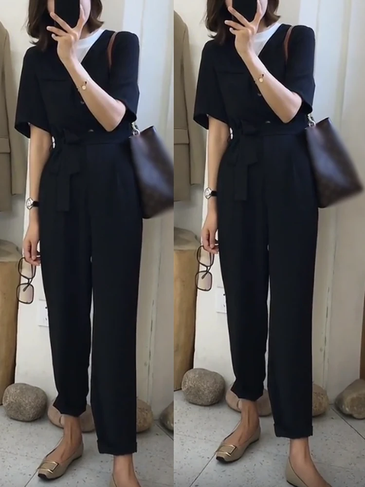 กางเกงเอวสูงทรงหลวมสำหรับผู้หญิง สไตล์ลำลอง/ทำงาน พร้อมเข็มขัด  ทรงขากว้าง เหมาะสำหรับทุกโอกาส