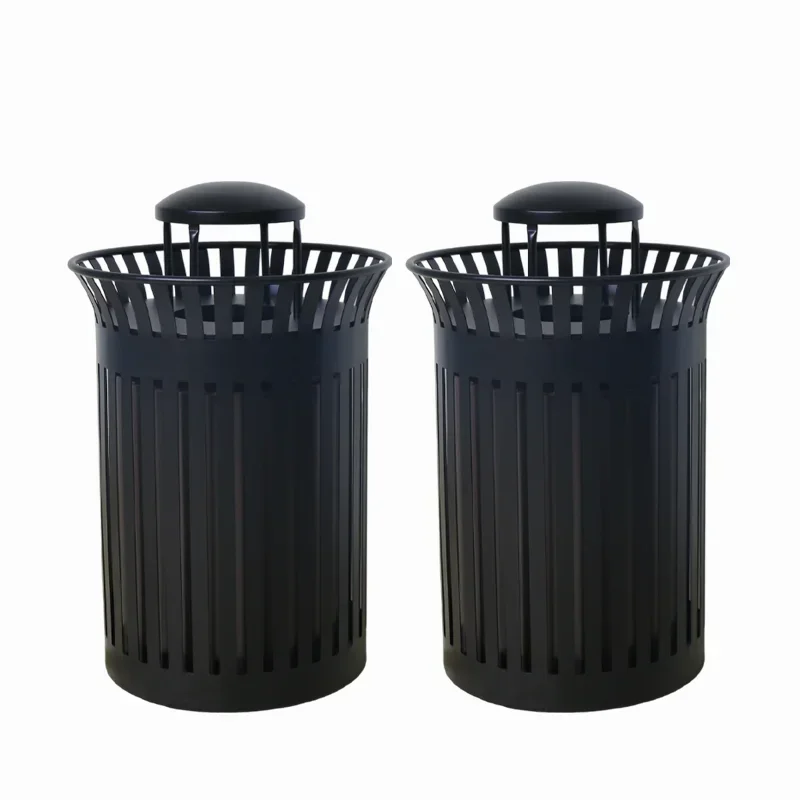 outdoor thermoplastic slatted steel garbage receptacle trash can outside street waste rubbish bin park metal recycling dustbin