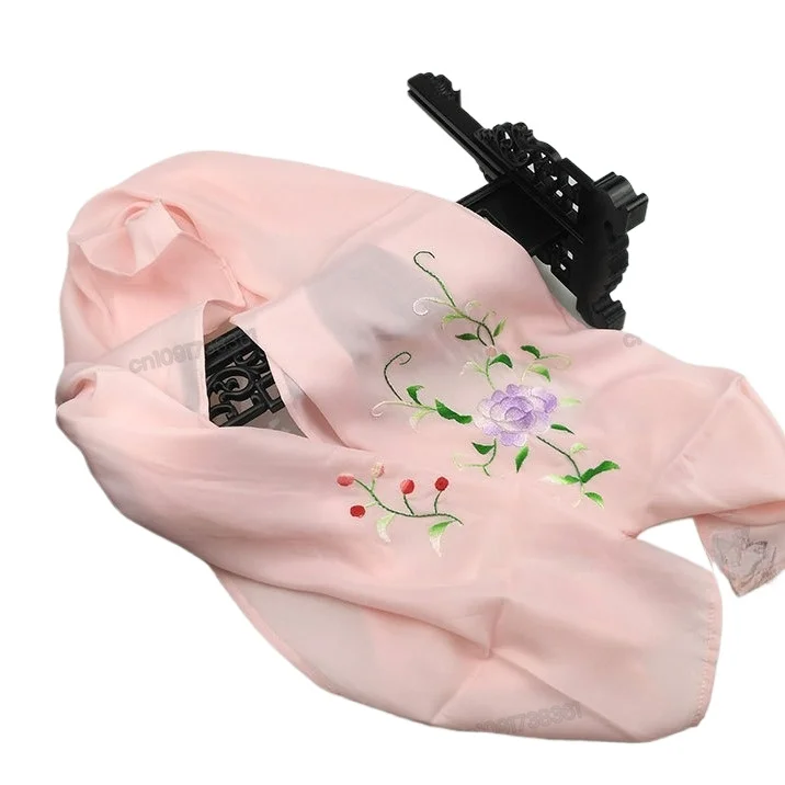 Silk Scarf, Hand-embroidered Long Silk Scarf Shawl, Gift Wholesale