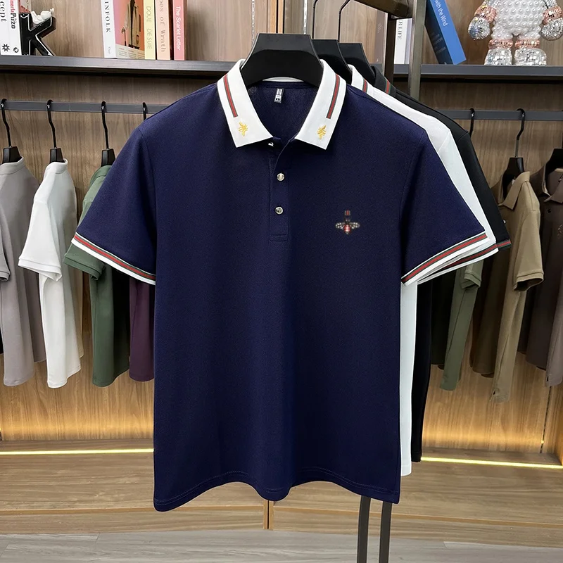 Luxusmarke Kurzarm Herren POLO Shirt Mode Boutique Bienenstickerei Design Neue Tops Sommer Freizeit Komfort Atmungsaktives T-Shirt – Detail 6