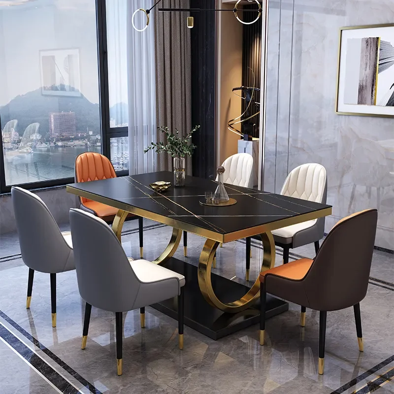 for Light Luxury Rock Slab Dining Table and Chair Set Small Apartment Household Simple Square Table with Induction Cooker