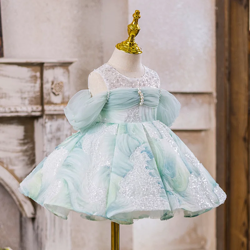 فساتين فتاة الزهور للأطفال الصغار الأميرة تول الدانتيل الديكور فساتين التواصل الأول عيد الميلاد هدية الكريسماس حفل زفاف عيد ميلاد