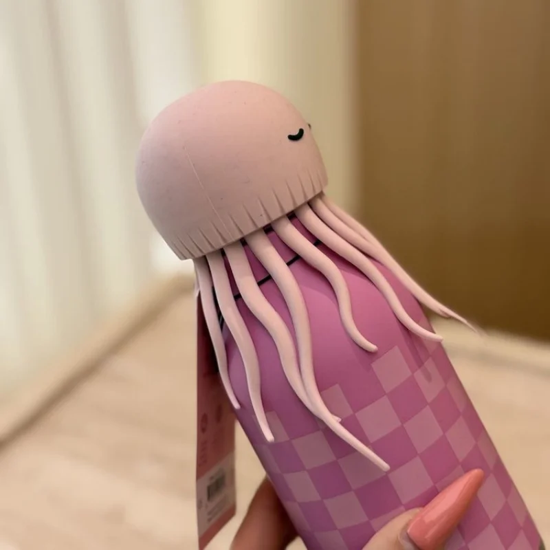 Jellyfish 460ml Insulated Kids Water Bottle with Straw - BPA-Free, Leak-Proof, Cute 3D Animal Design for School & Travel