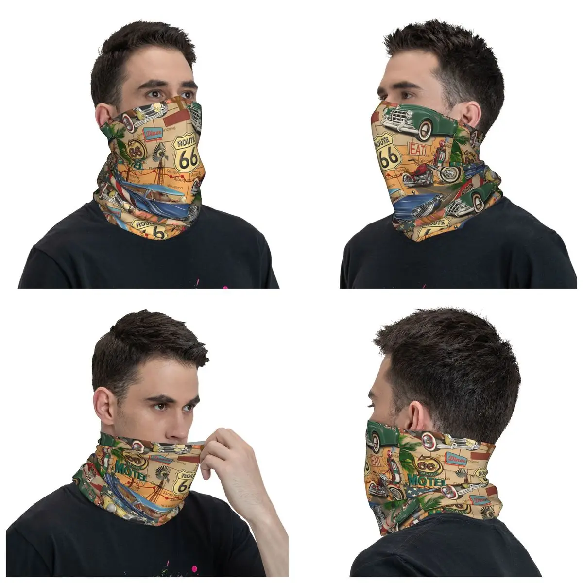 US Route 66 Bandana Neck Cover Printed Cruise America Mask Scarf Multi-use Cycling Scarf Running Unisex Adult Windproof