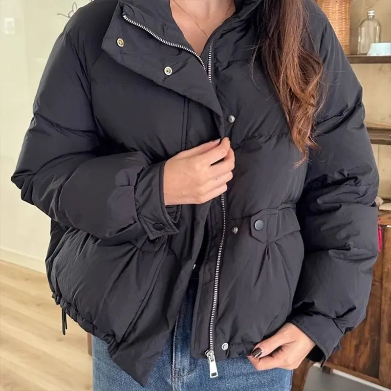 Zipper Button Solid Long Sleeve Thickening Parkas Elegant Fashion Harajuku Slim Fit Female Clothes Loose Casual All Match Tops