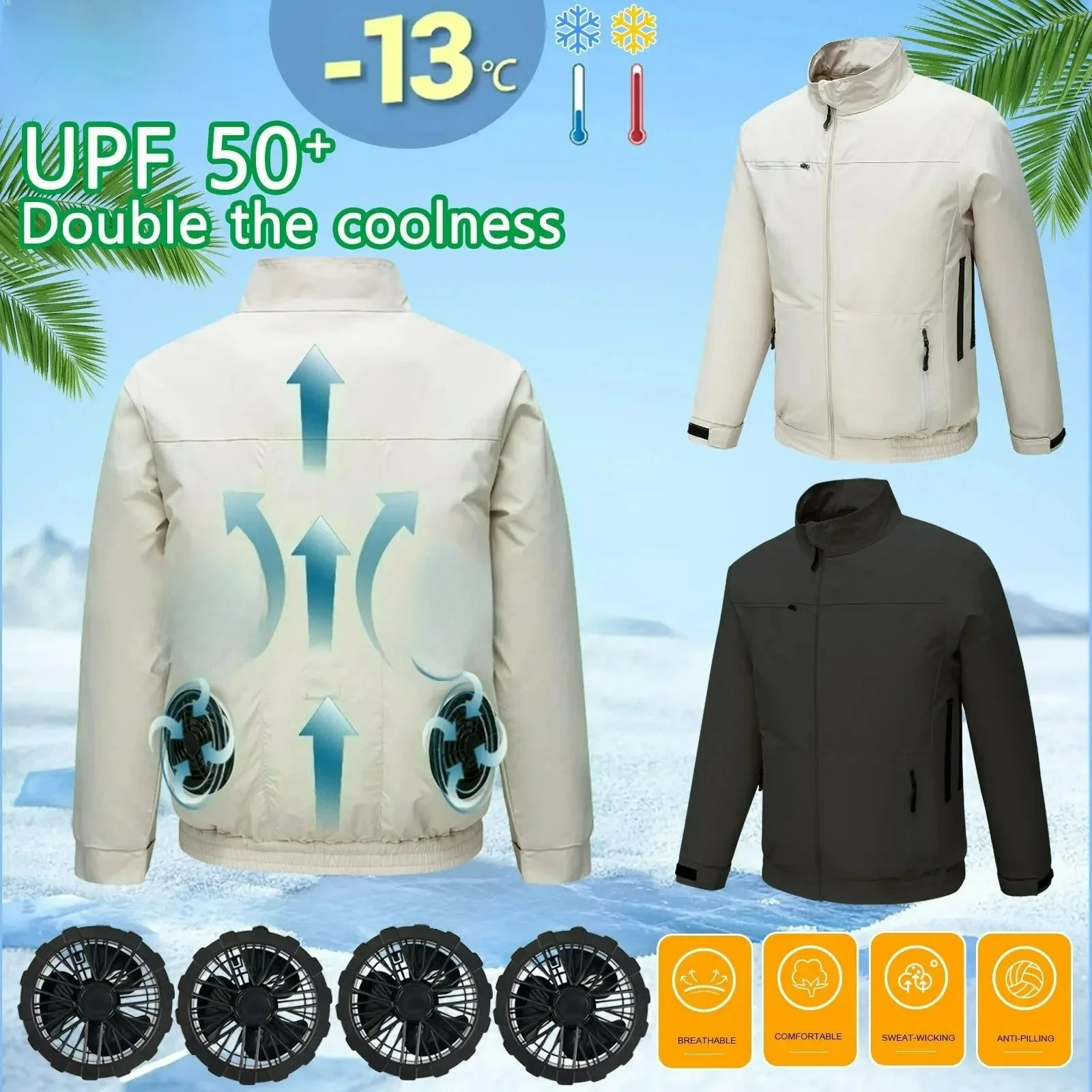 

Summer Refrigeration Jacket Sun Protection Air-conditioned Clothing Mens 2Fan Ice Coat High Temperature Anti-heat Fishing Tops