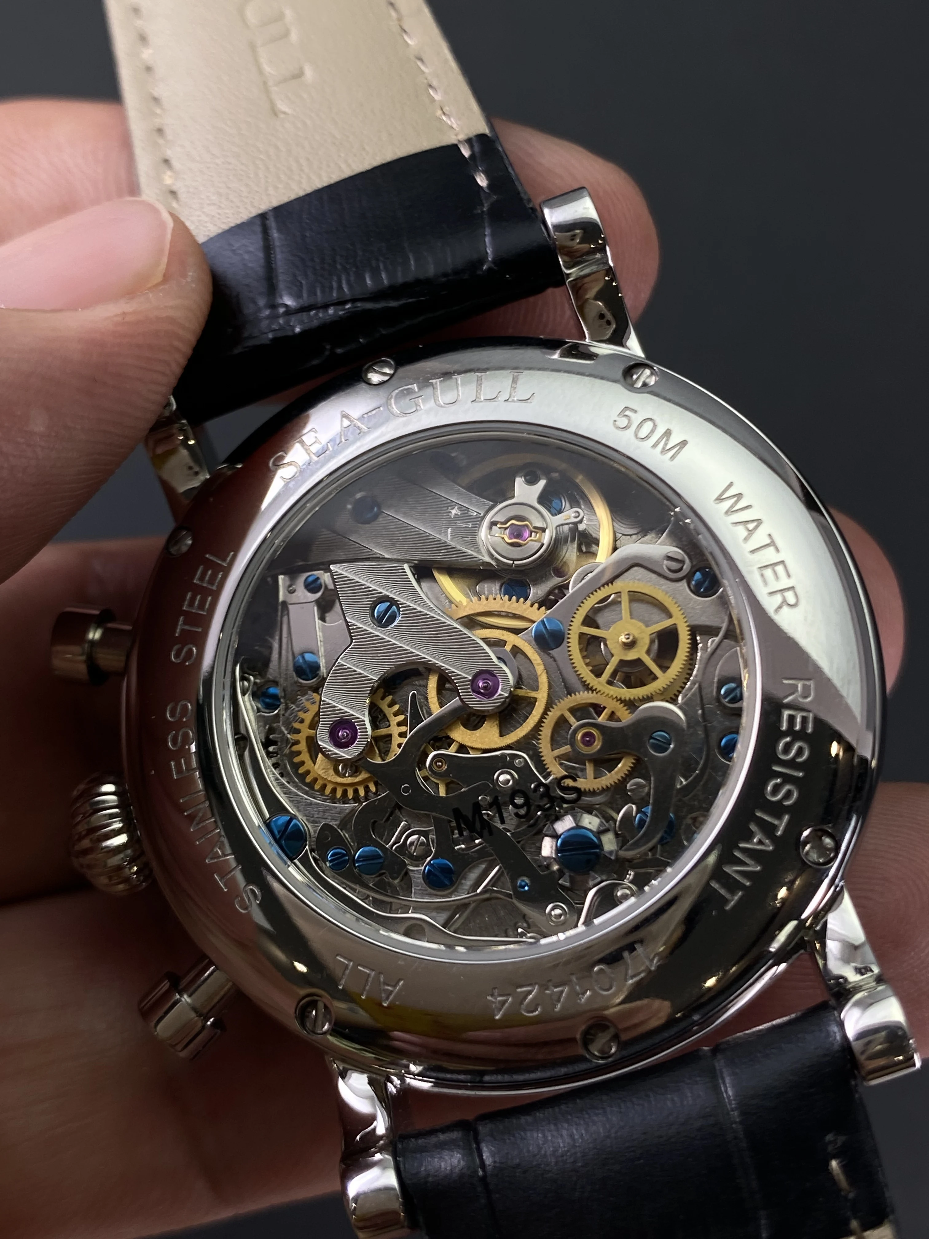 42mm Luxury Dress Chronograph Watch, Manual‑Winding, Power Reserve Indicator, Ivory Dial, Roman Numerals, Sapphire Crystal,