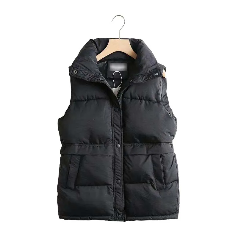 Casual Sleeveless Jacket Women Padded Vest For Outdoor Activities Stand Collar Style Solid Pattern Polyester Fabric