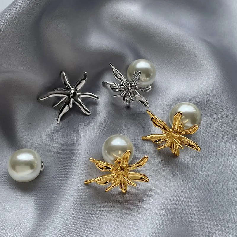 New Exaggerated Geometry Special‑Shaped Flower Earrings for Women，Metal Imitation‑Pearl Accent，Fashion Statement Jewelry，Daily & Party‑Occasion，Gift‑Ready