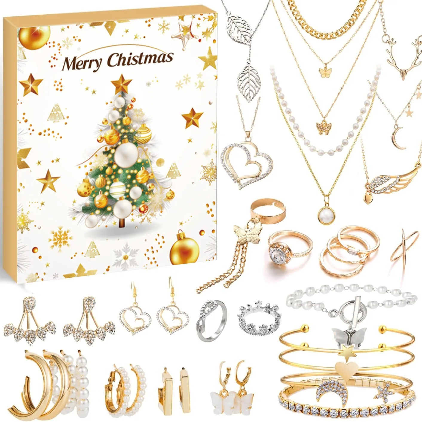 Christmas Advent Calendar Jewelry Set Necklaces Bracelets Earrings 24 Days Christmas Countdown Calendar Gift Box for Women Girls