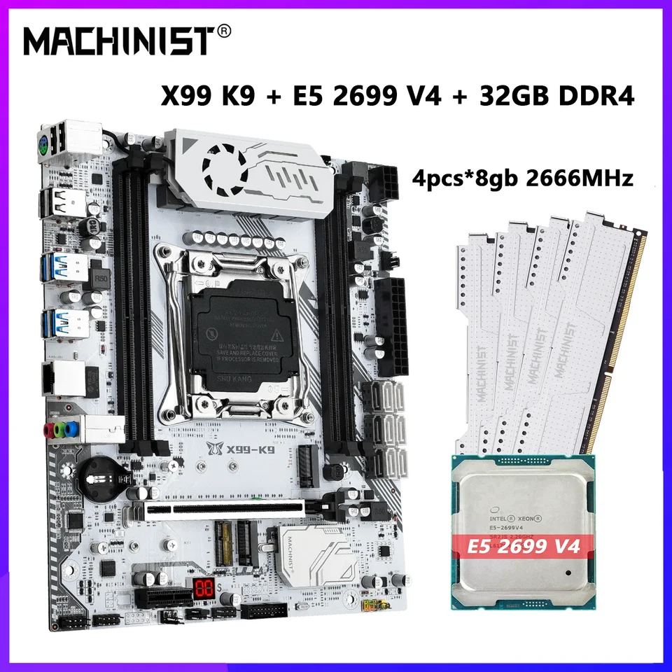 Placa-mãe MACHINIS X99 K9, kit, conjunto, com, Xeon, E5 2699 V4