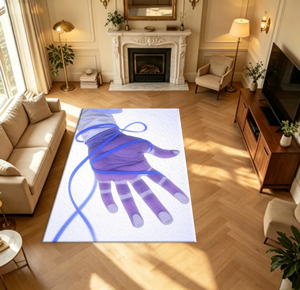 Medical Gloved Hand With Blue Ribbon 3D Art carpet flooring Home Decor Wall Poster