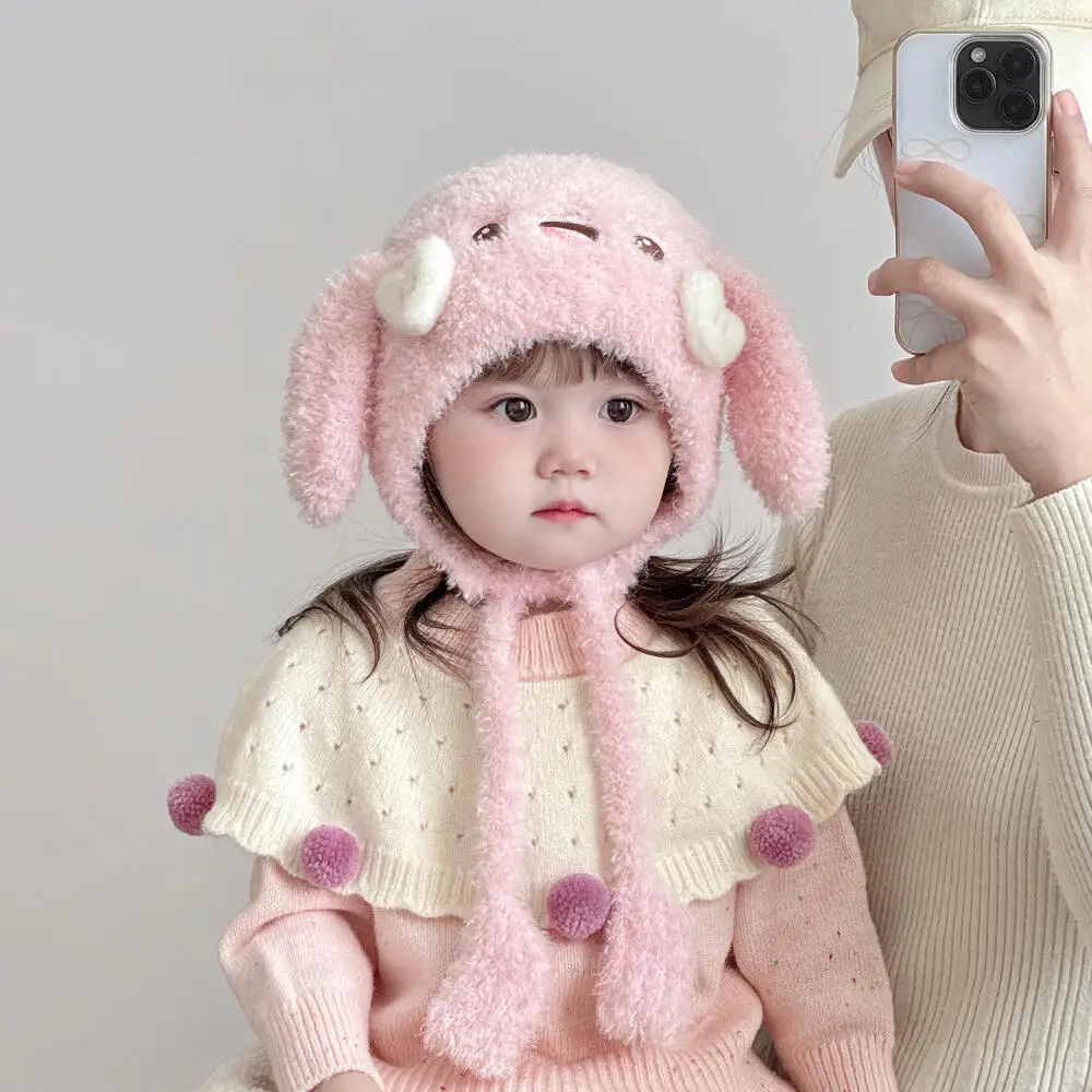 

Детская шапка Осень Зима Новая теплая купольная шерстяная шапка Милый мультяшный утепленный вязаный шапка с защитой ушей Ветрозащитный капюшон