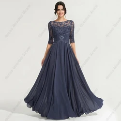 Customized Half Sleeve Mother of Bride Dresses for Women Chiffon Beach Wedding Party Dresses with Lace Summer Robe De Soirée