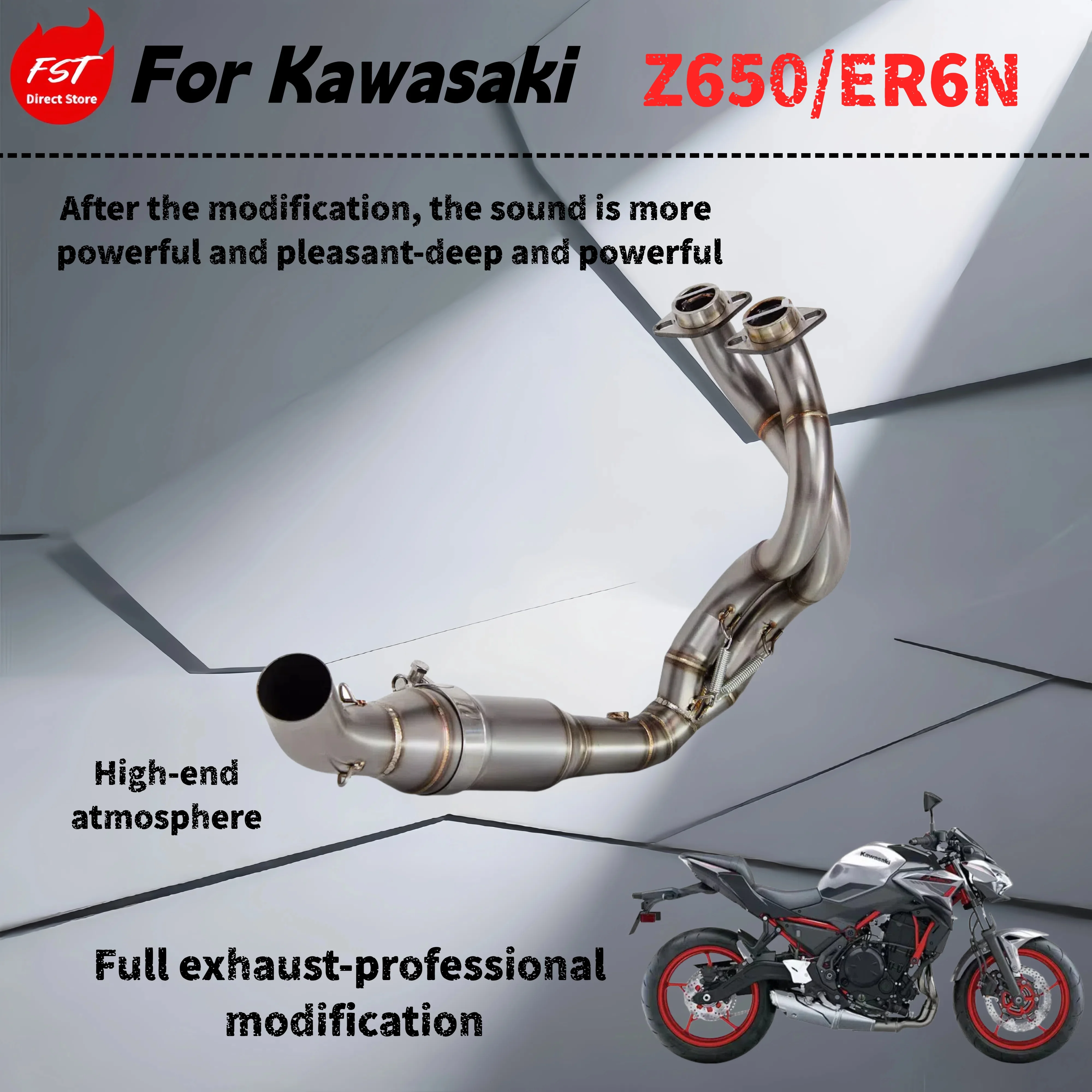 

For Kawasaki Z650 ER6N - Modified front exhaust pipe - deep and powerful sound