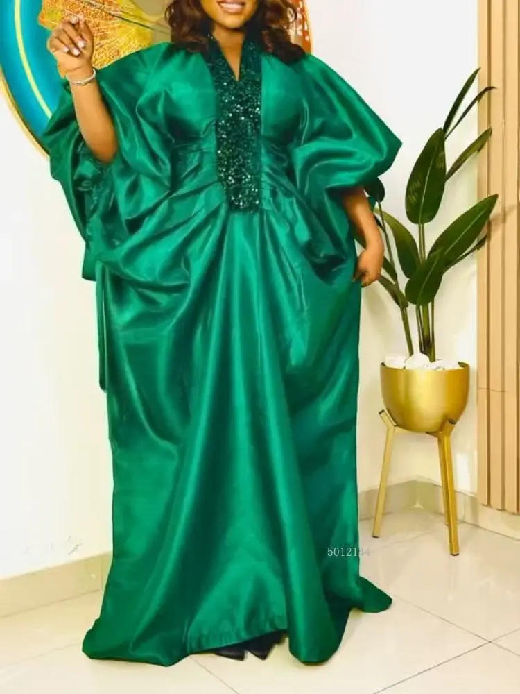 

Африканские платья для женщин Элегантные блестящие платья Bubu Традиционная африканская одежда Длинный свободный лоскутный халат с блестками и v-образным вырезом для вечеринок