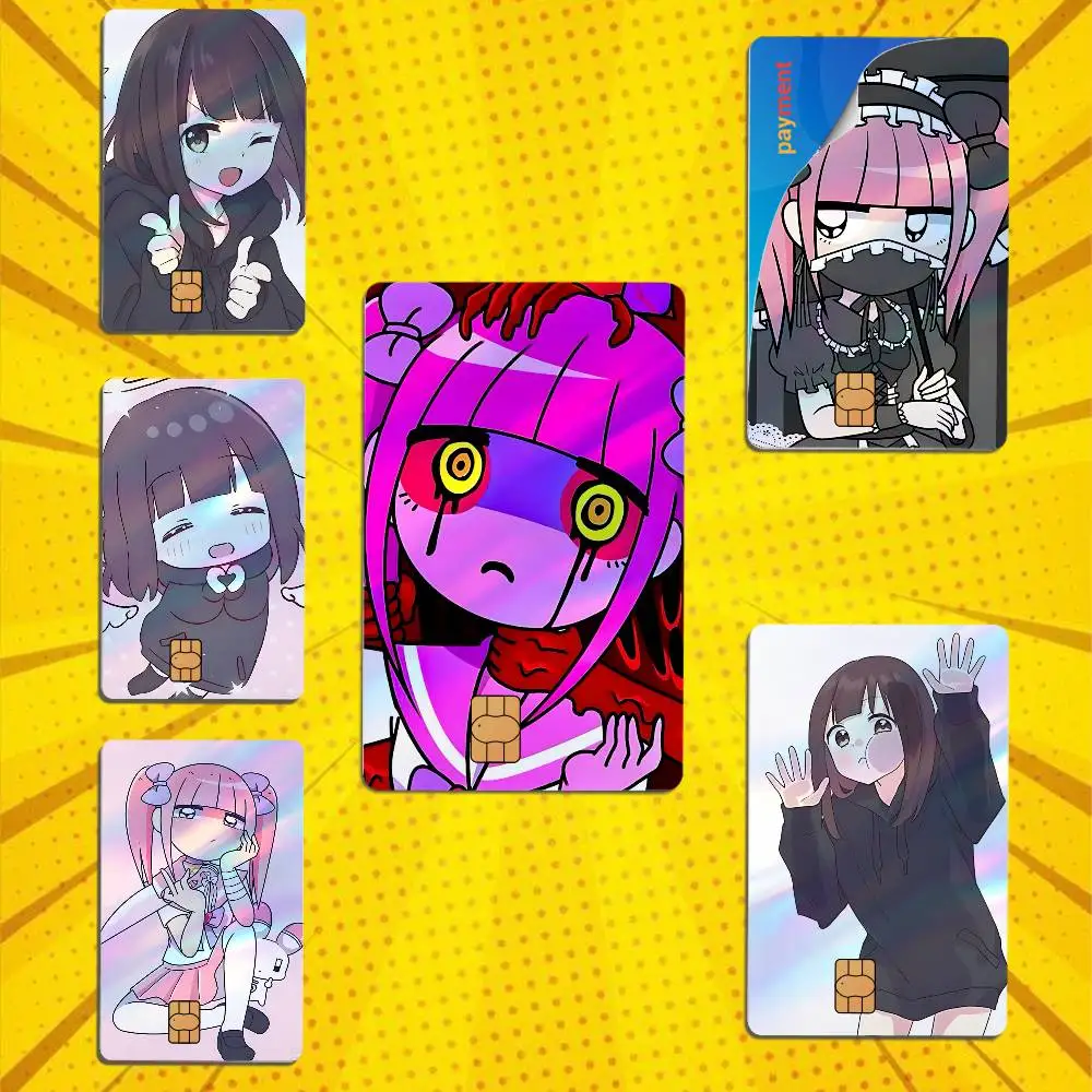 Pink twin ponytails Menhera chan Card Stickers Credit Card DIY Card Protector Stickers Waterproof Film Skin CoverHolographic