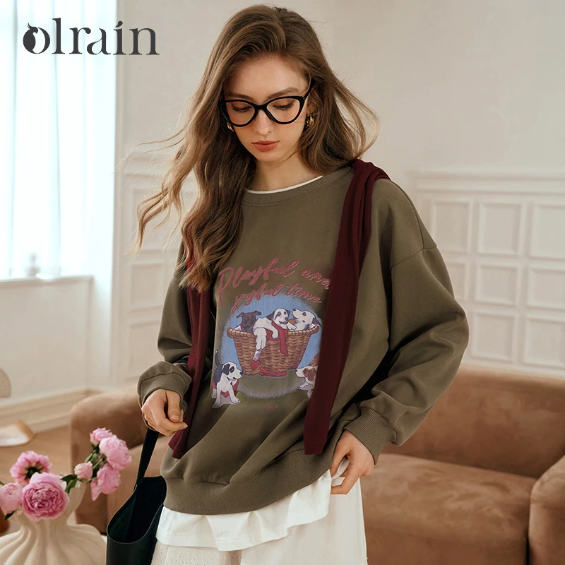 

OLrain 2 in 1 Pullover Sweatshirt Women's Casual Printed Top 2025 Early Spring Loose Fit Long Sleeve Woman Clothes M56QR88830