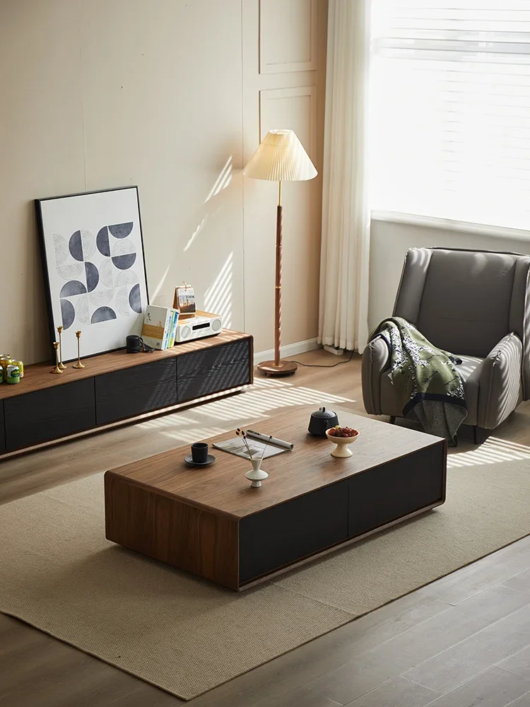 

Simple modern coffee table TV cabinet combination rectangular rounded corner size apartment living room creative