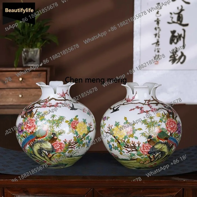 M85 Jingdezhen ceramic vase hand-painted pomegranate bottle Chinese living room entrance decorative ornament